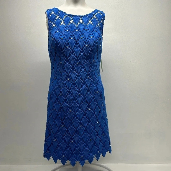 Lilly Pulitzer Shiloh Dress Sleeveless Mini Shift Lace Jeweled Blue New Size 2 - Picture 2 of 12